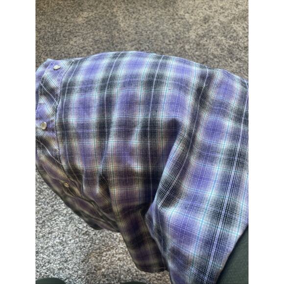 Wrangler Men’s Purple Black Plaid Pearl Snap Short Sleeve Shirt Size 2XL - Picture 7 of 7